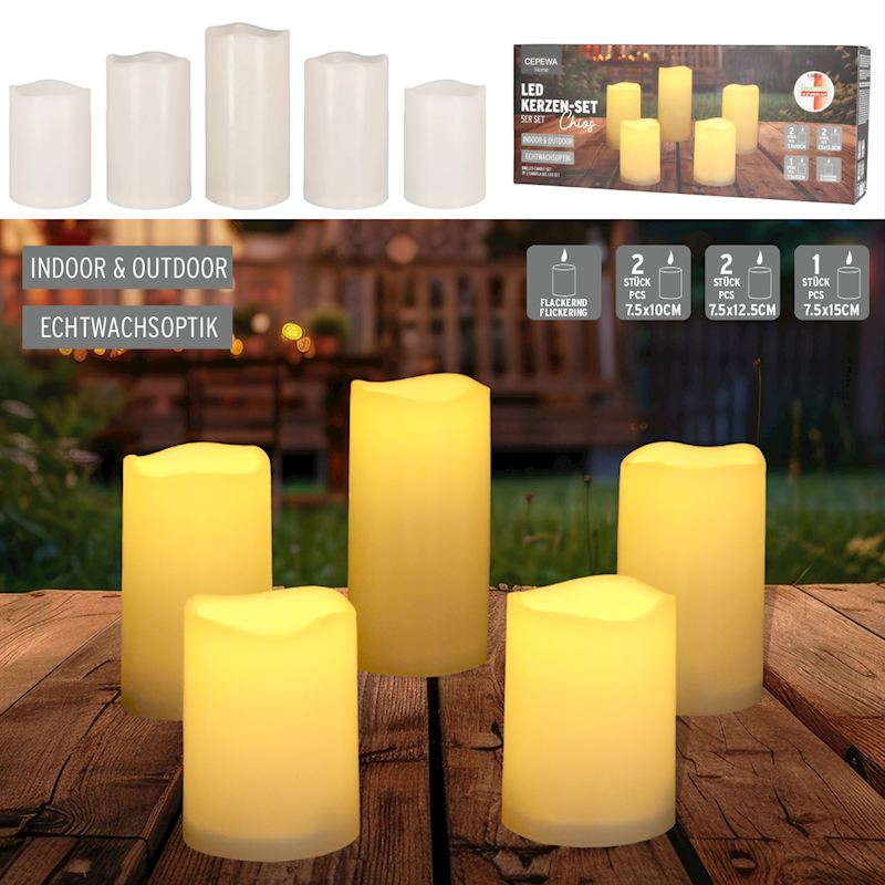 LED Kerzen Set 5 tlg. Echtwachsoptik mit Timer