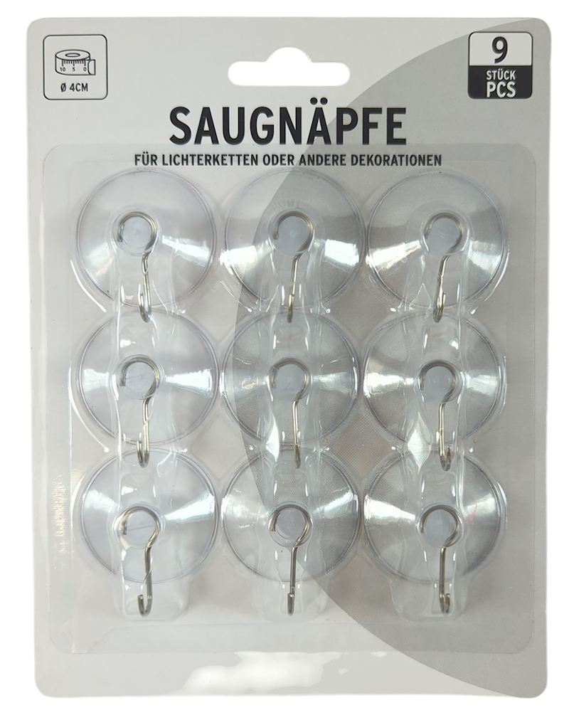 Saugnäpfe mit Metallhaken 4 cm 9 Stk. auf Karte