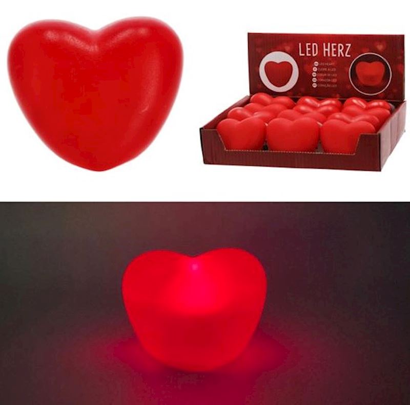 LED Herz mit roter LED 6 cm Kunststoff, inkl. Knopfbatt