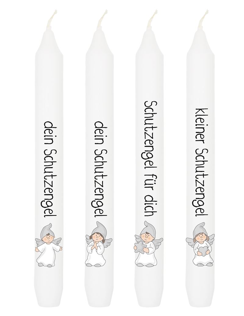 Stabkerze weiss Schutzengel- Sprüche 4xsort. 20 cm
