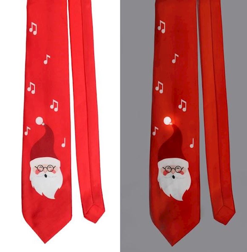 Weihnachtskrawatte Santa mit LED, inkl. Knopfbatterien