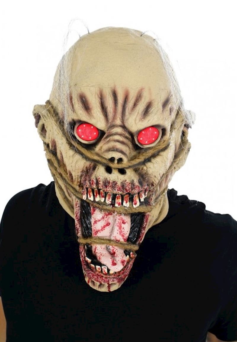 Zombie Maske aus Latex LED Augen inkl. 4 Knopfbatt.