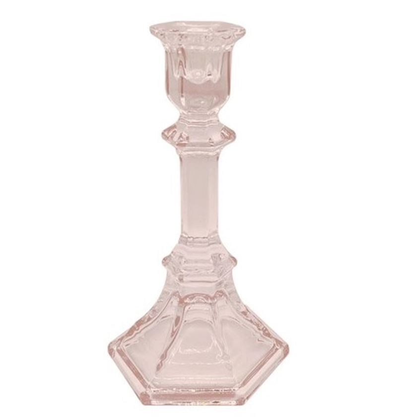 Bougeoir transparent en verre rose d'ambre 10.5x19.5 cm