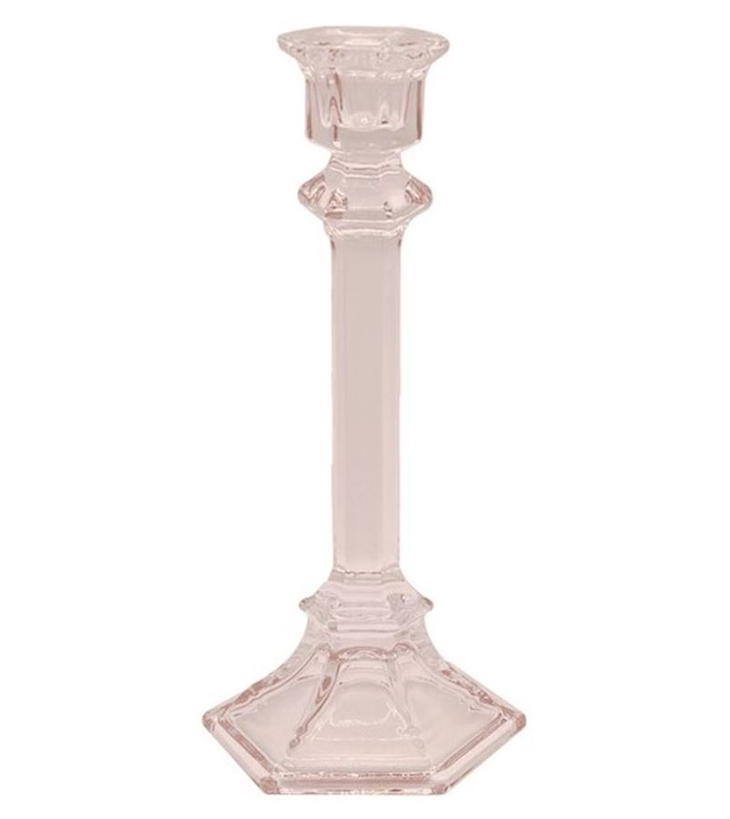 Bougeoir transparent en verre rose d'ambre 10.5x24.5 cm