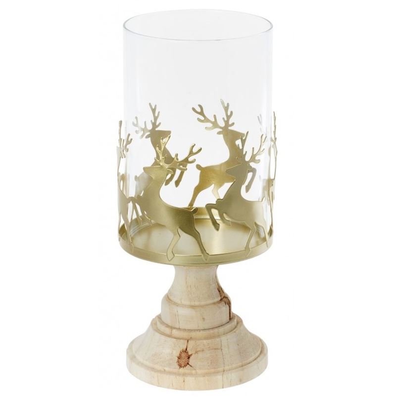Windlicht mit Hirsch Deko 12.5x25 cm aus Holz/Metall/Glas