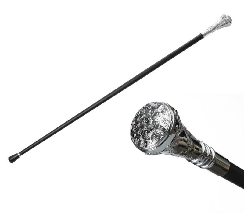 Gehstock Metall silber/schwarz 93 cm