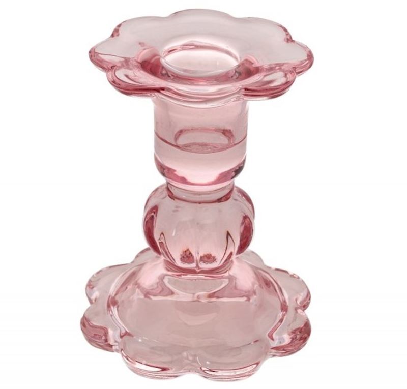 Kerzenhalter aus Glas rosa für Stabkerze 10 cm