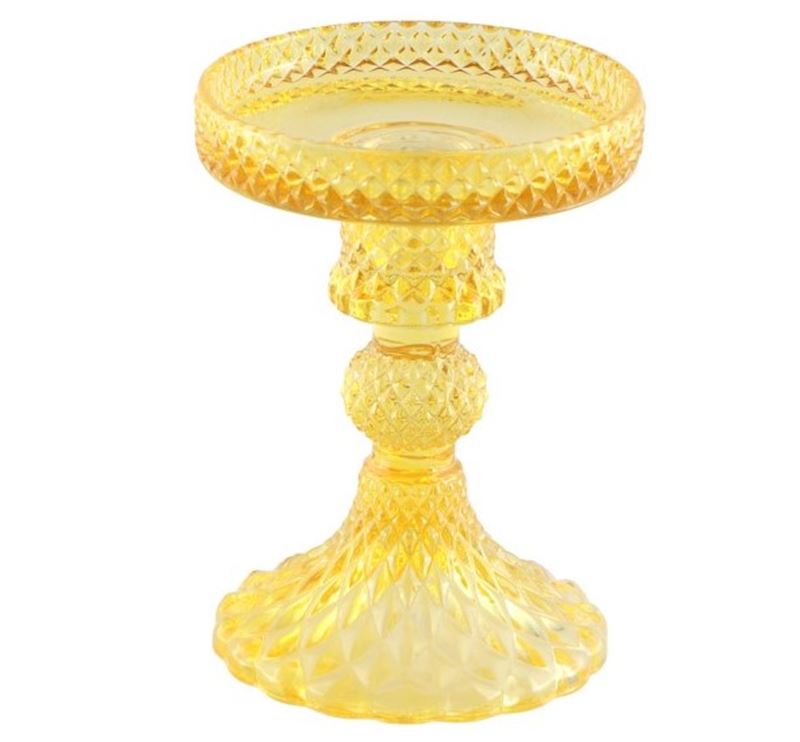 Kerzenhalter gelb aus Glas 8.8x11.8 cm