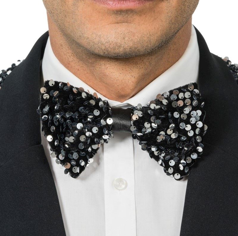 Fliege aus Velour mit Pailletten schwarz/silber