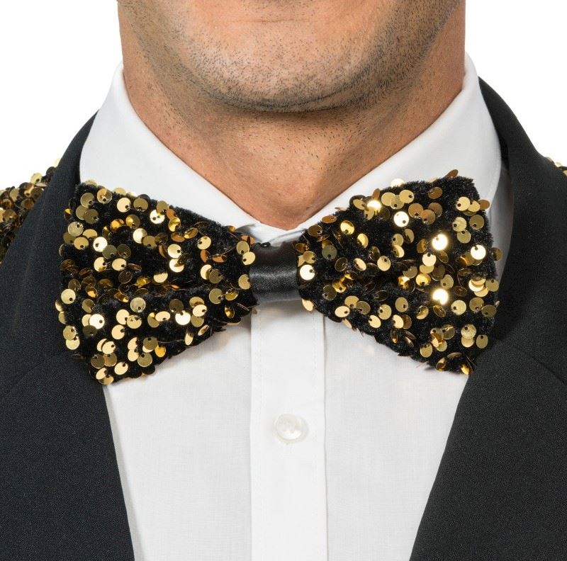 Fliege aus Velour mit Pailletten schwarz/gold