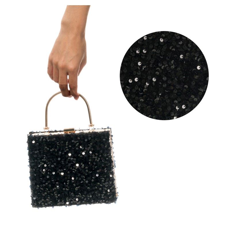 Samt Handtasche schwarz mit Pailletten, 18x4.5x25 cm