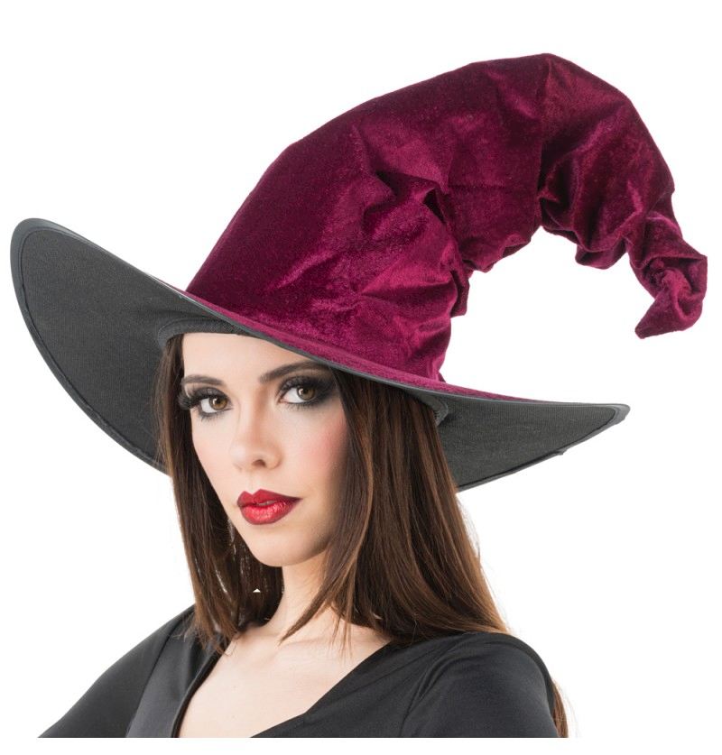 Hexenhut aus Samt bordeaux 