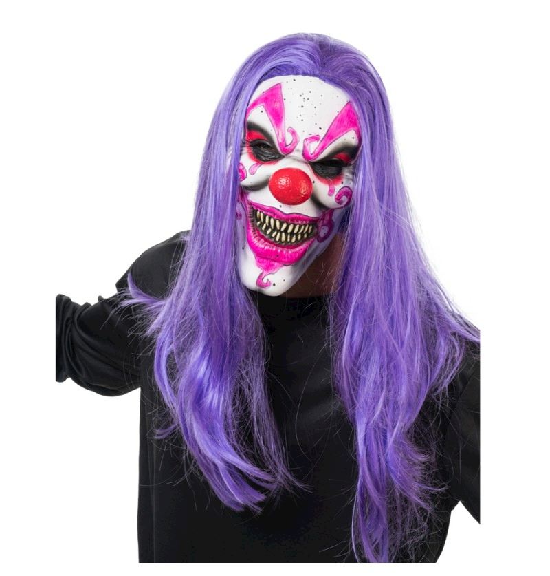 Maske aus Latex Crazy Clown mit Haaren
