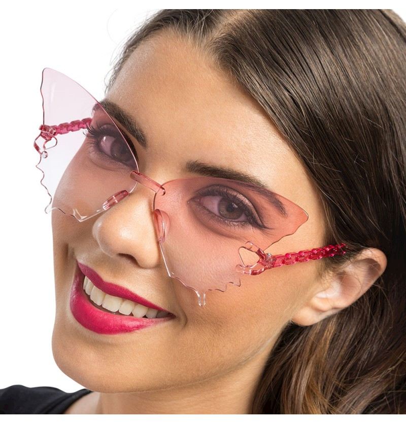 Partybrille rosa Gläser Schmetterling