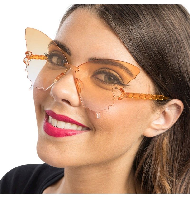 Partybrille orange Gläser Schmetterling