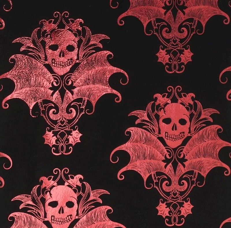 Tischläufer Samt, rot Baroque Totenkopf, 280cm x 3m