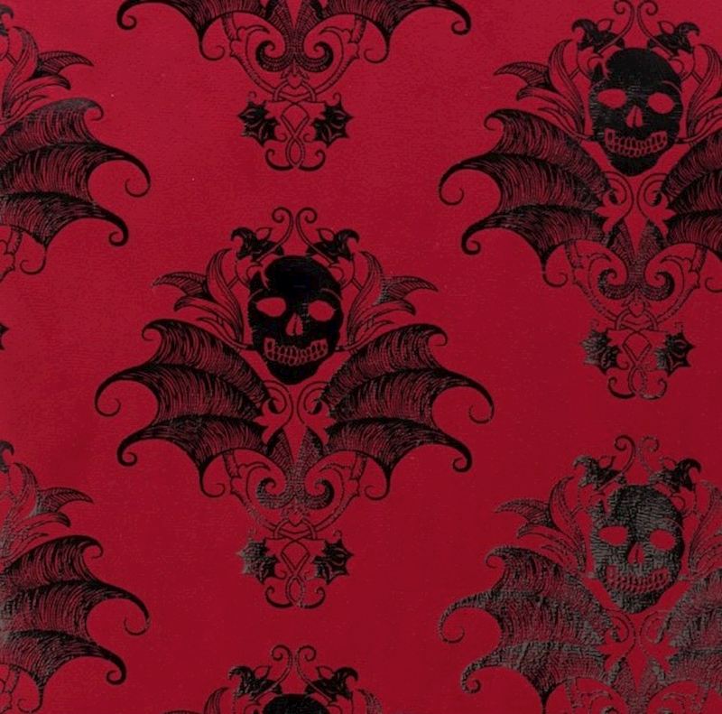 Tischläufer Samt, rot Baroque Totenkopf, 280cm x 3m