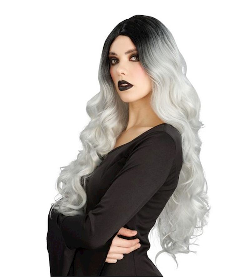 Perruque sorcière cheveux gris long 65 cm