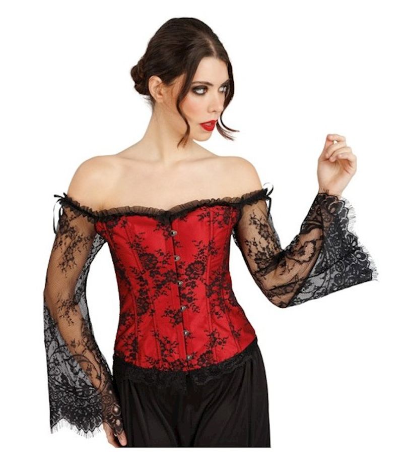 Corset manches dentelle rouge taille S