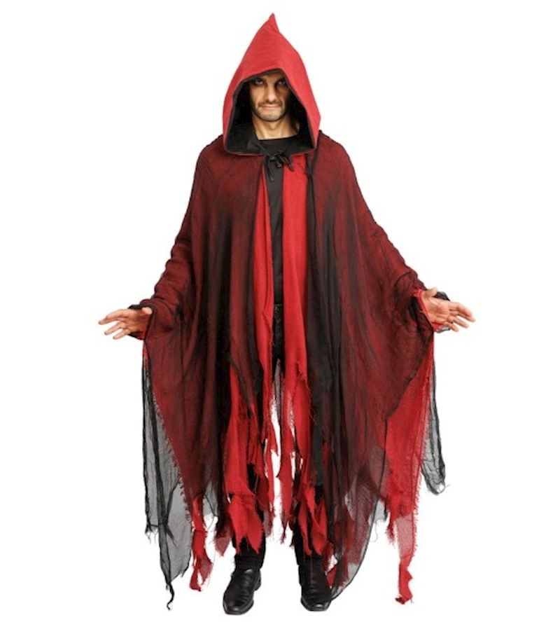 Cape capuche lambeau noirt et rouge, taille unique