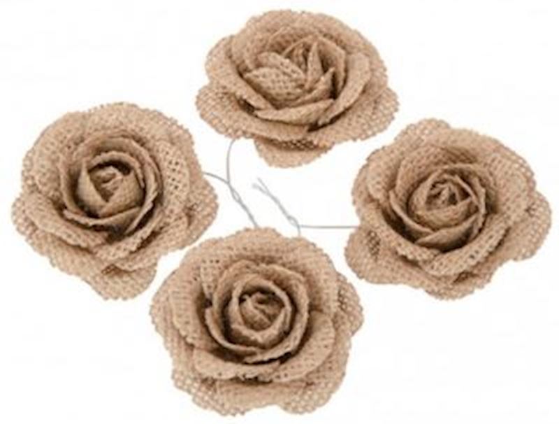 Rosen Set aus Jute, 5 cm 4 Stück braun