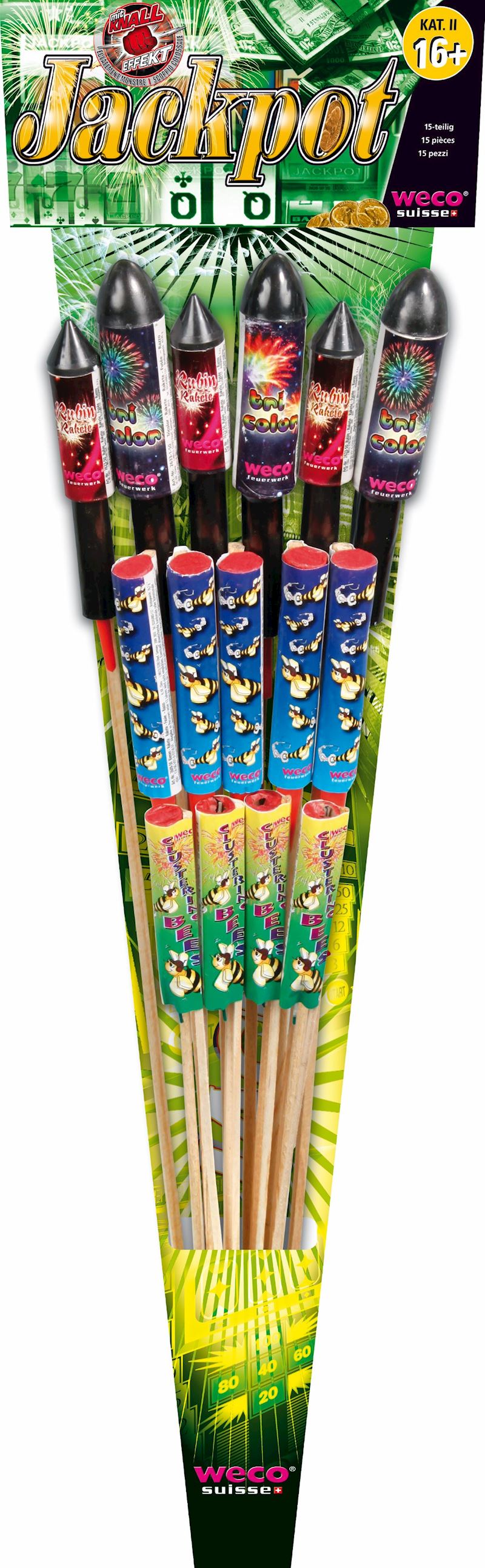 Raketen Jackpot Kat.2 Raketensortiment, 15 tlg.