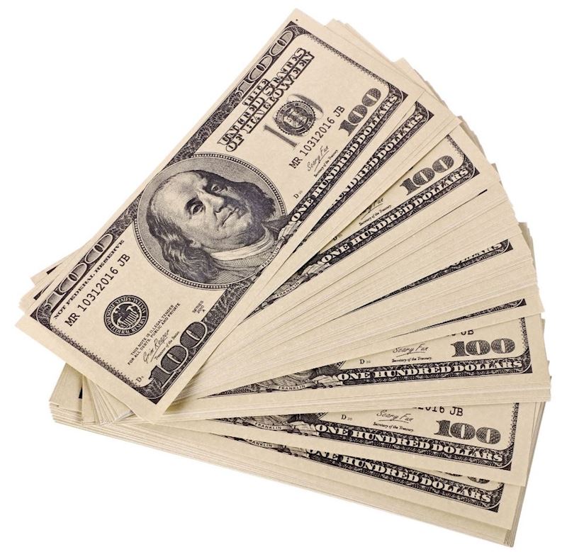 Dollar Spielscheine 100 Stk. 20.7x7.5 cm aus Papier grün