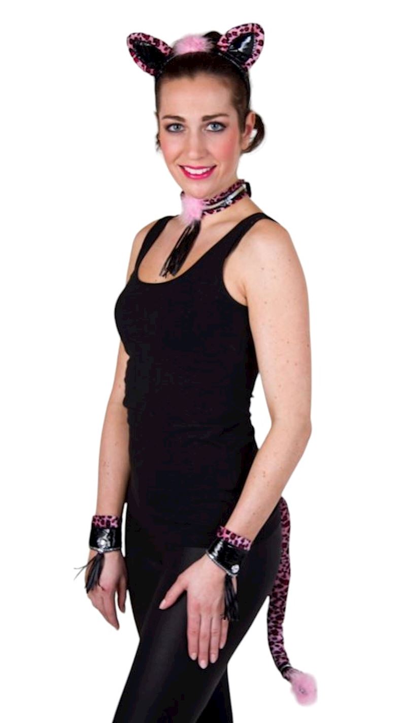 Katzenset rosa, Haarreif, Collier, Schwanz, Armbänder