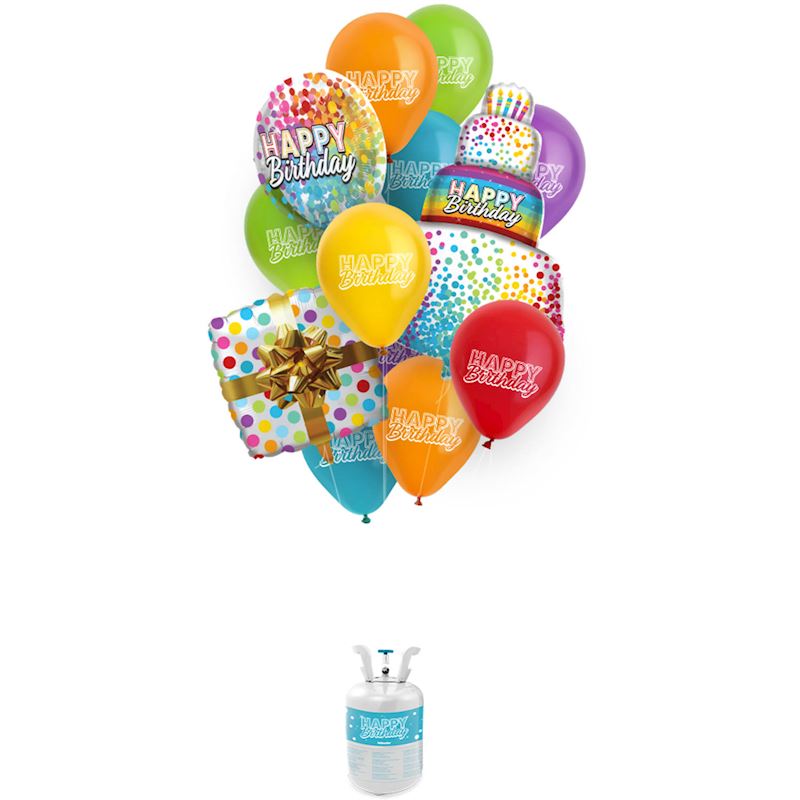 Bouteille hélium 0.25 l Happy Birthday incl. ballons