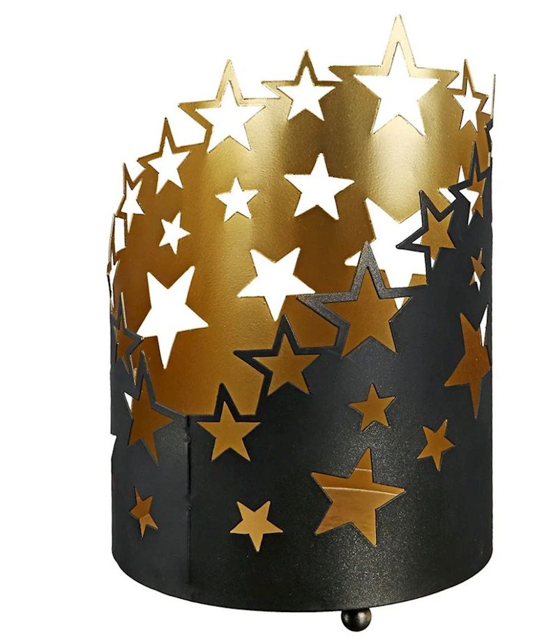 Windlicht Sternennacht aus Metall, schwarz-gold 19 cm