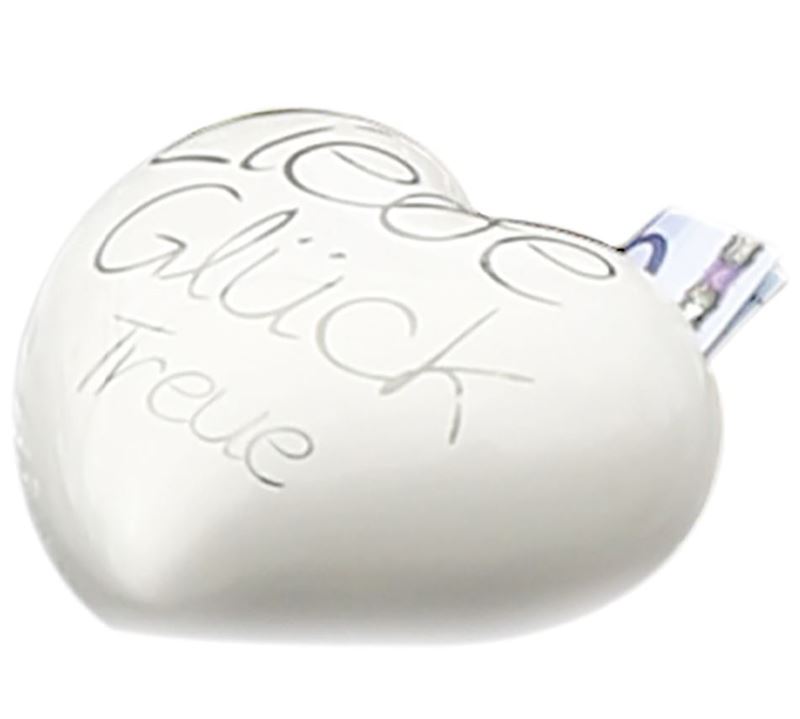 Spardose Herzform 15 cm Liebe-Glück-Treue