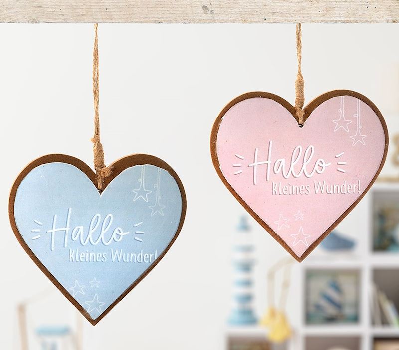 Herz zum Aufhängen Hallo 2xsort. 11.5x11.5 cm aus Holz