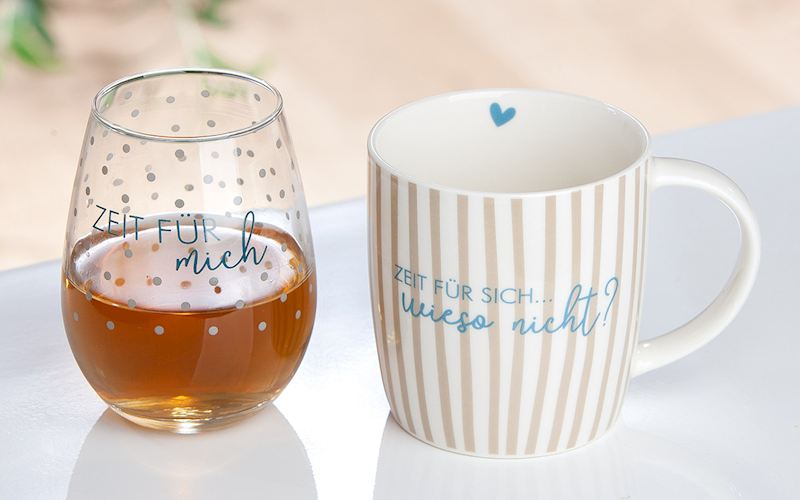 Trinkglas und Tasse Set Zeit für mich