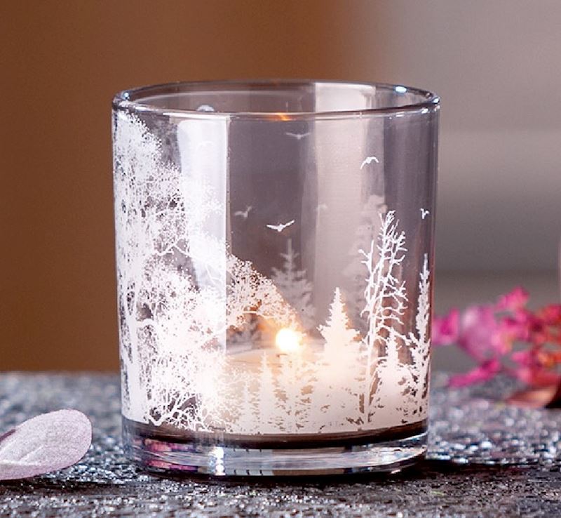 Windlicht aus Glas Waldmotiv 7.5 cm