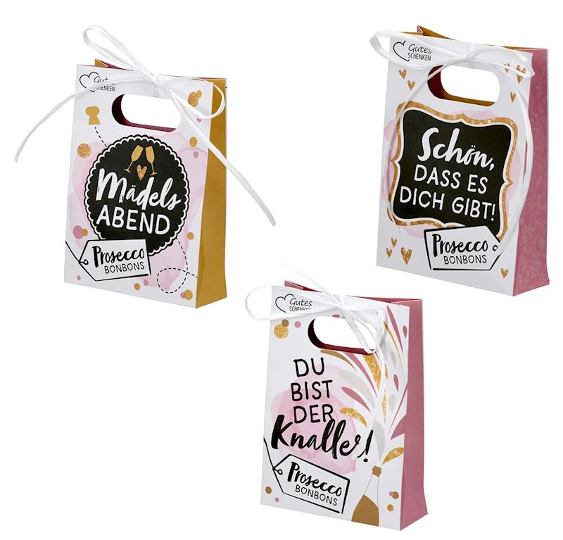 Geschenktüte Prosecco Bonbons und Sprüche 3 sort.