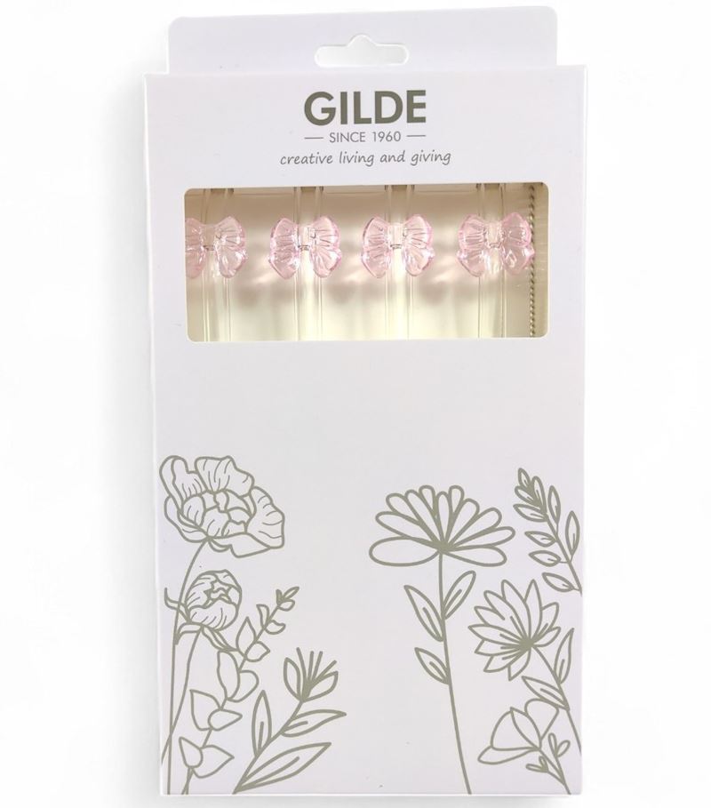 Glastrinkhalme 5 Stk. mit Schmetterlingdeko und