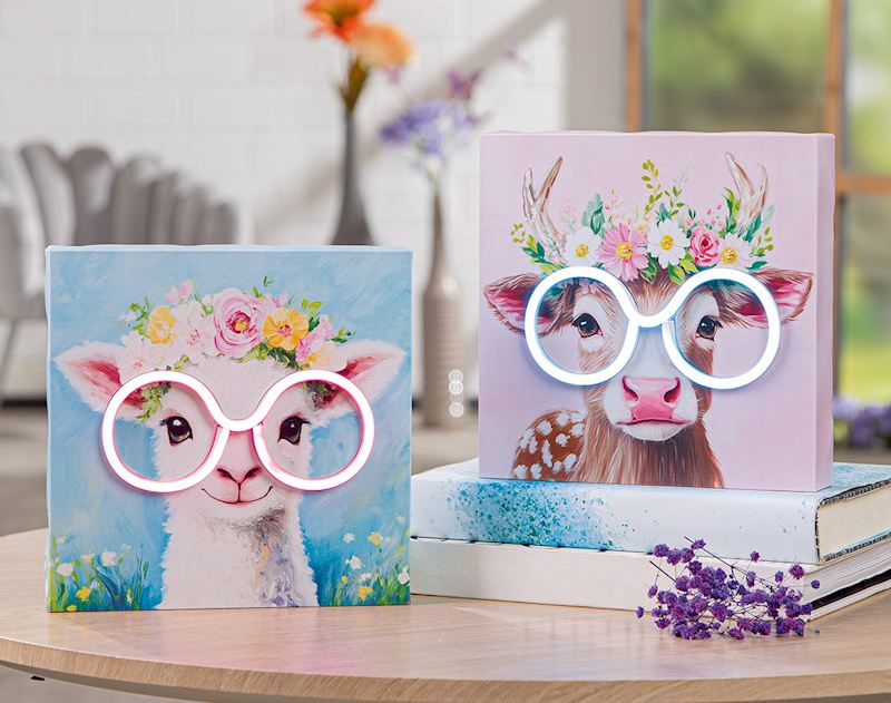 Objet mural LED agneau 20x20x4 cm 2 ass. ex. piles