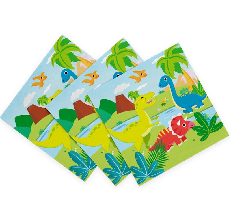 Servietten 33x33 cm, 20 Stk. Dinosaurier