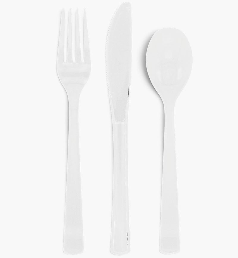 Set de couverts réutilisables blanc, 18 pièces