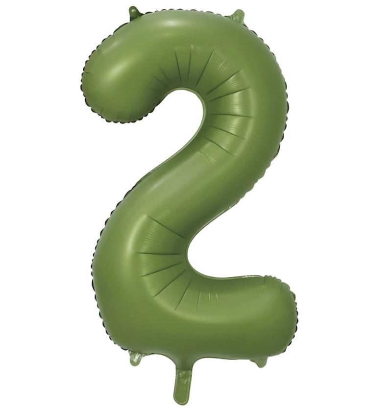 Folienballon Zahl 2 olivgrün 86 cm einzelverpackt