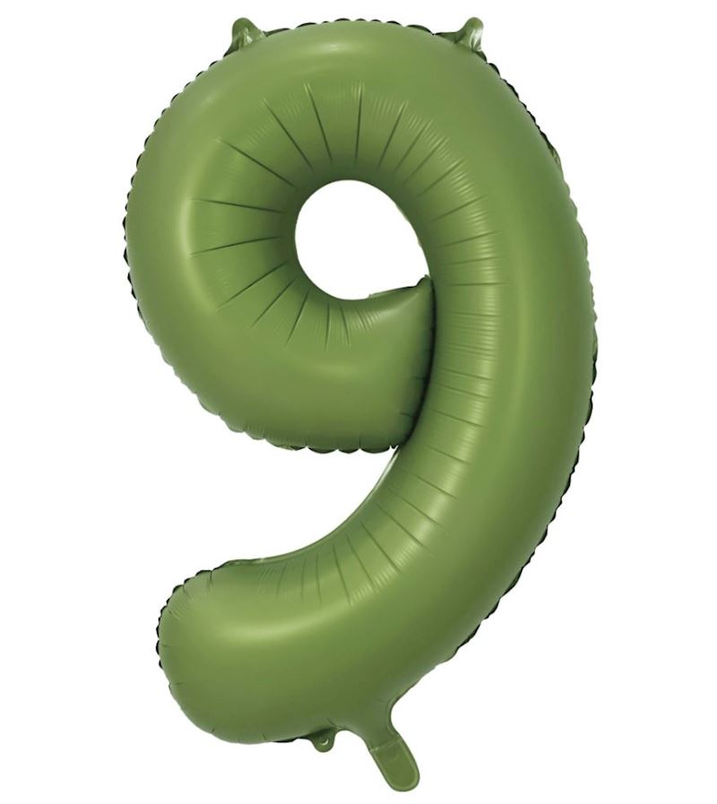 Folienballon Zahl 9 olivgrün 86 cm einzelverpackt