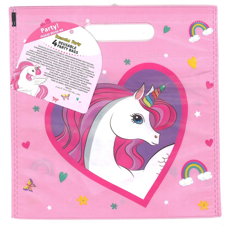 Partytüten Einhorn 4 Stk. 22x22 cm, wiederverwendbar