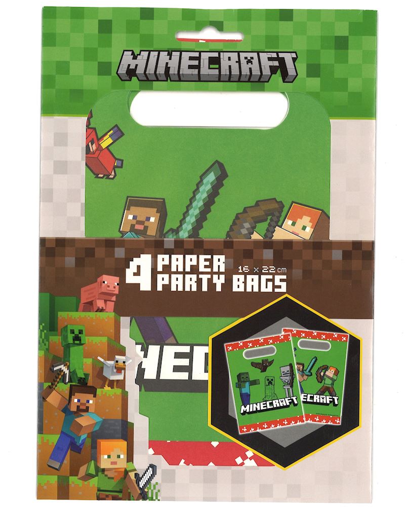 Partytüten Minecraft 4 Stk. aus Papier 16x22 cm