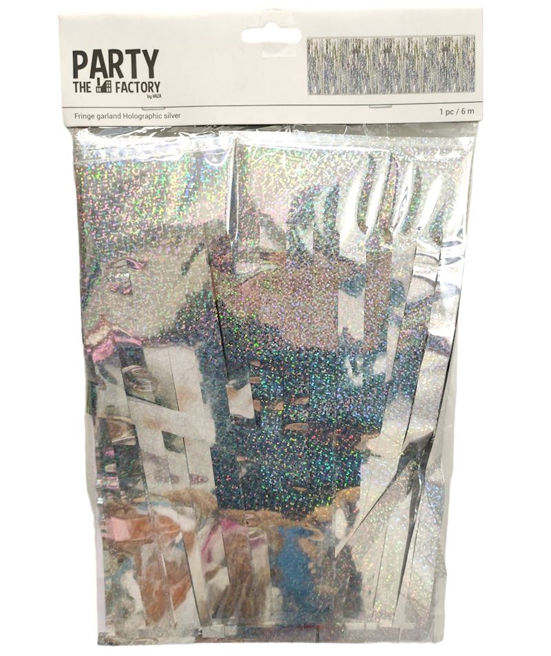 Fransengirlande holo silber 6 m x 32 cm