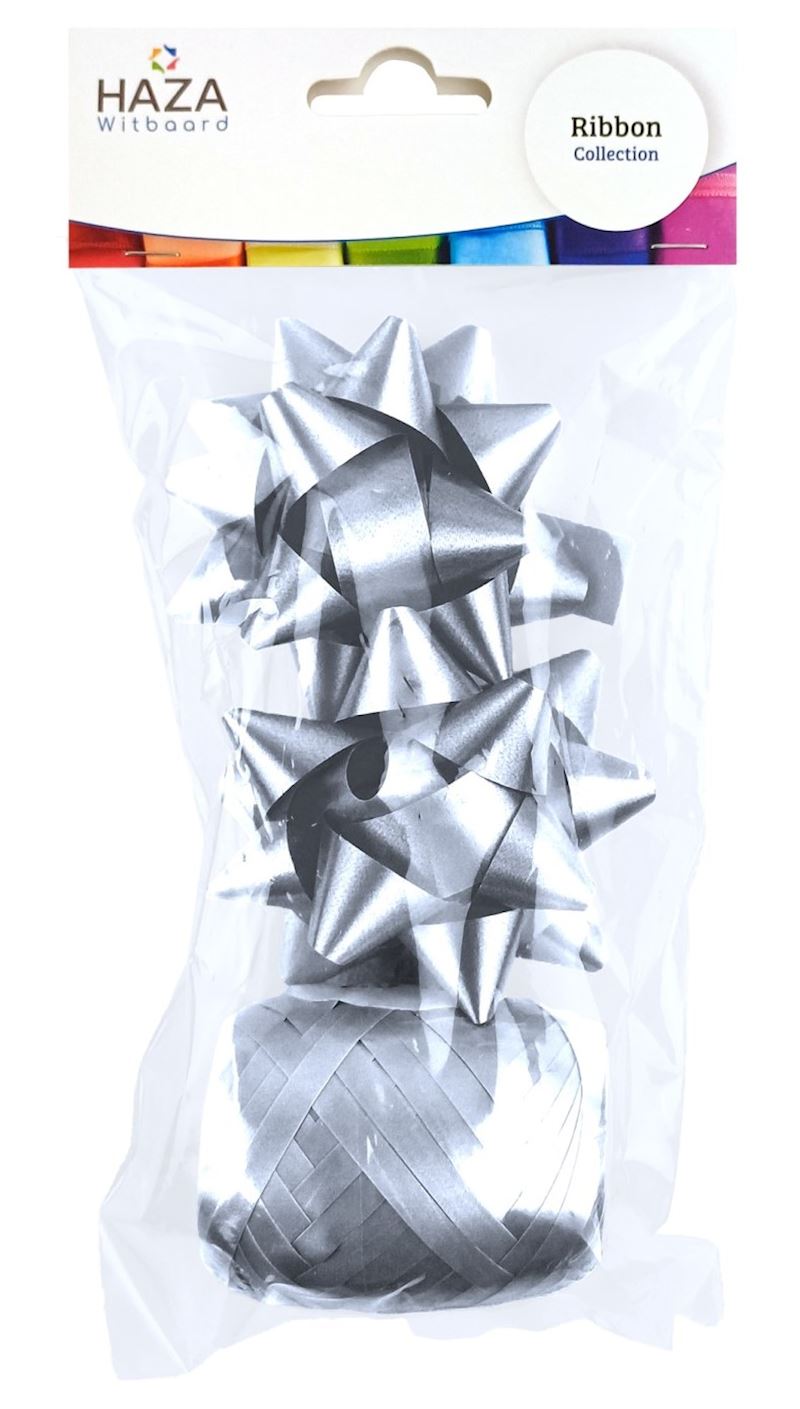 Polyband Geschenk Set, silber 2 Schleifen, 1 Rolle