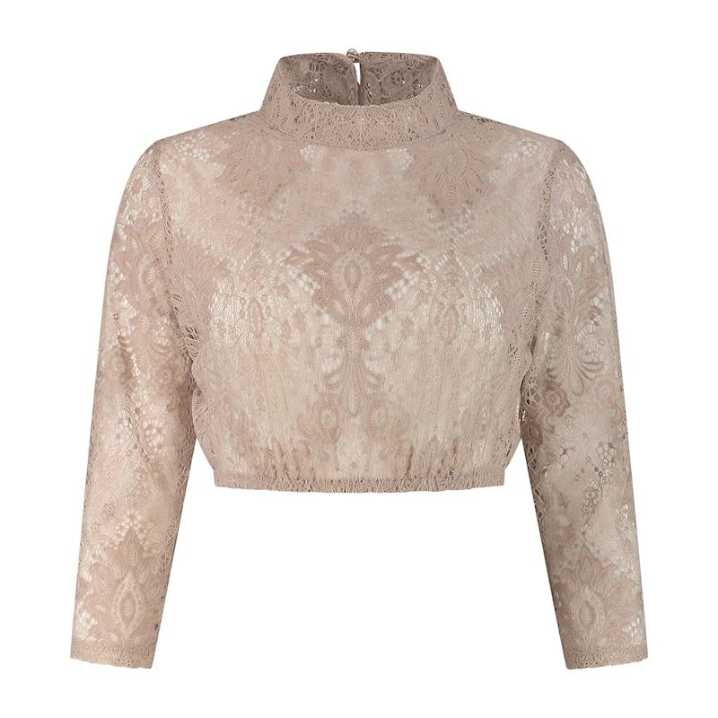 Dirndlbluse Spitze cremefarben hochgeschlossen, Grösse 40