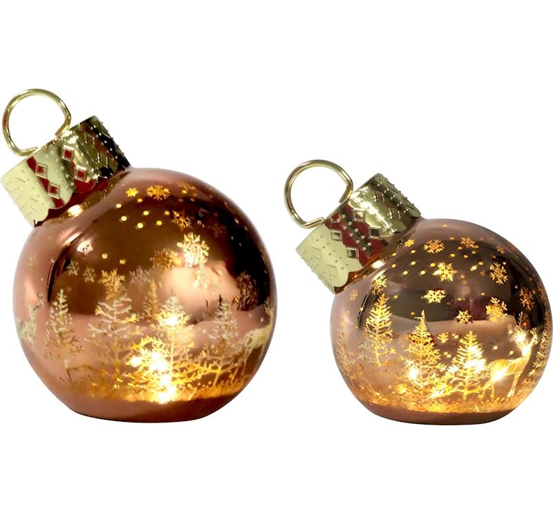 Christbaumkugel aus Glas, LED gold 2er Set 12/9 cm mit Timer