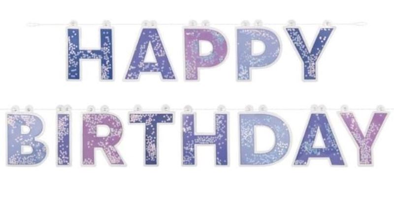 Girlande Happy Birthday 185 cm Galaxy mit Glittersternen