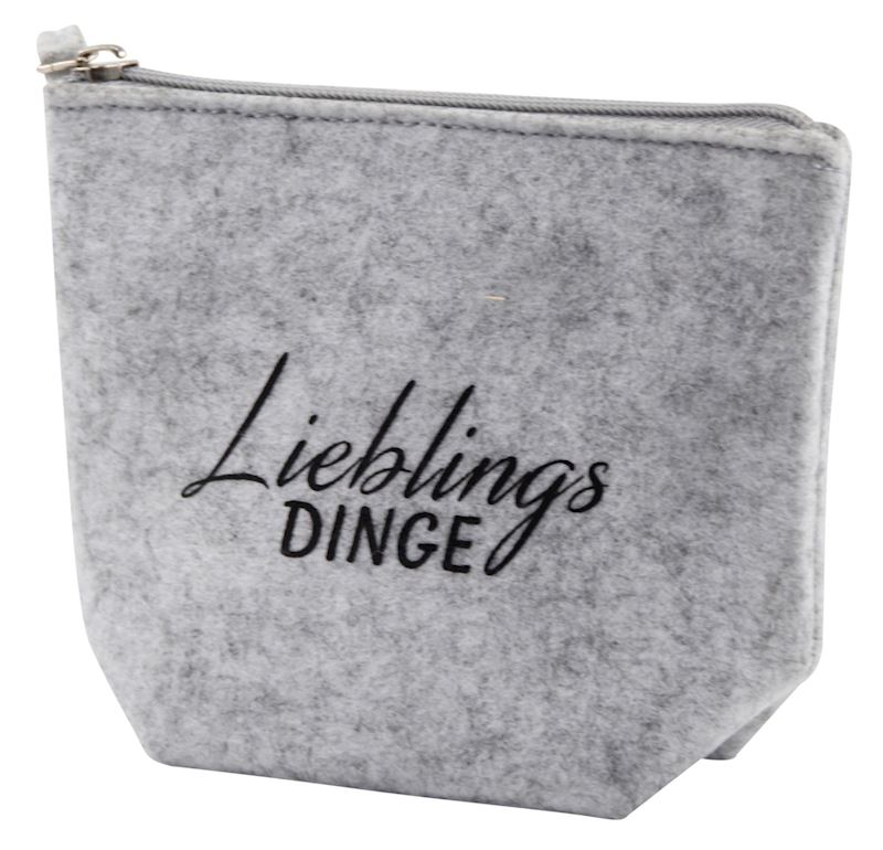 Kosmetiktasche Lieblingsdinge grau Filz 15x12 cm