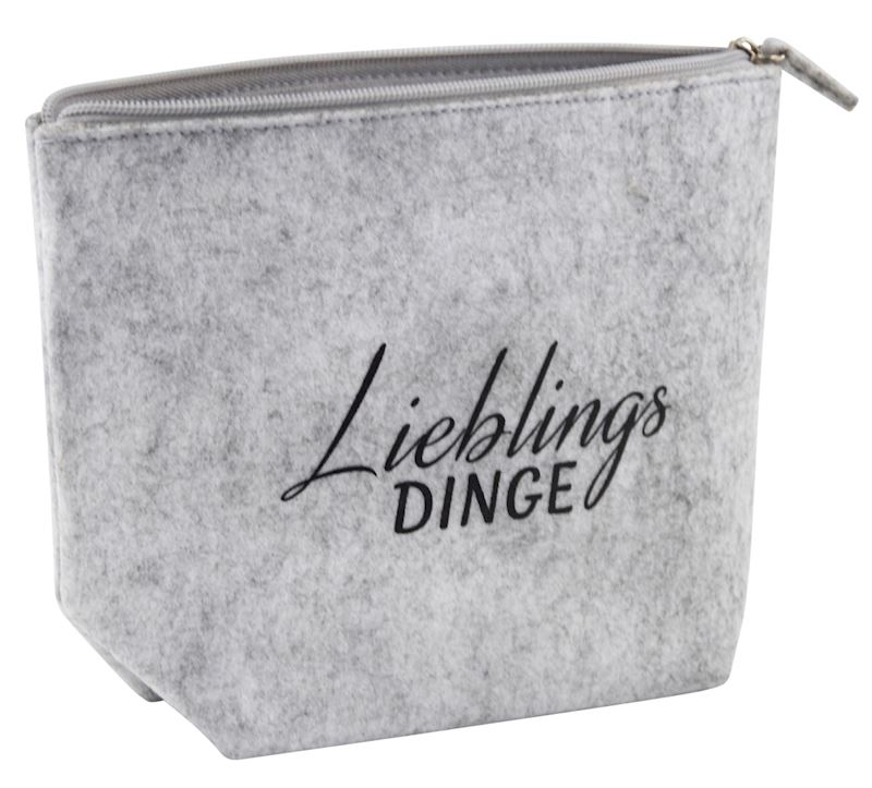 Kosmetiktasche Lieblingsdinge grau Filz 14x18 cm